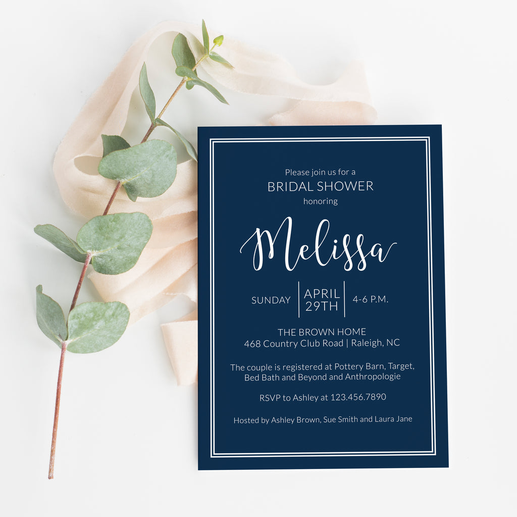 Modern Navy Bridal Shower Invitation