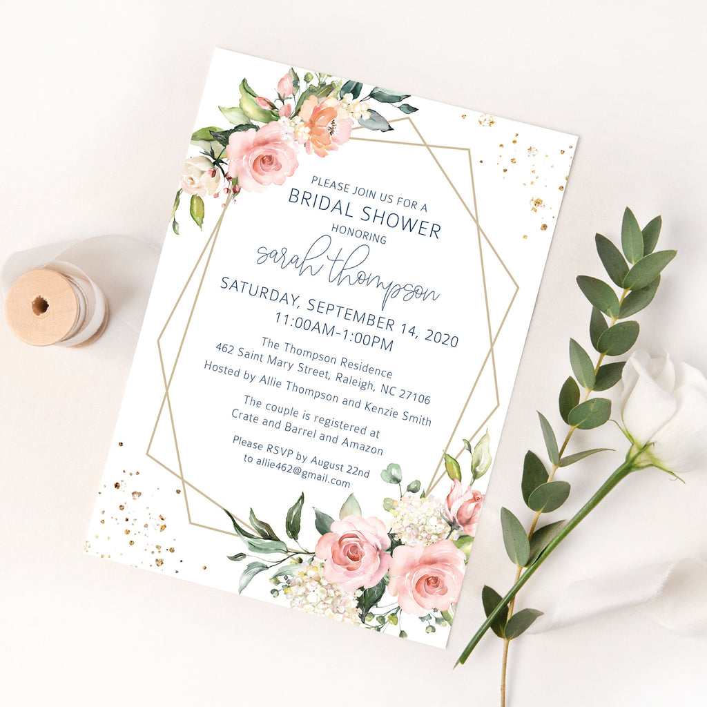 Pink Floral Bridal Shower Invitation