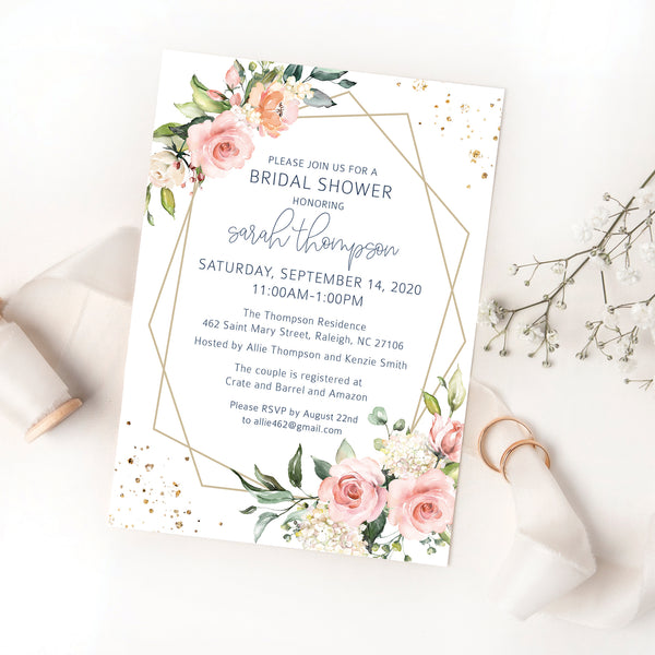 Pink Floral Bridal Shower Invitation