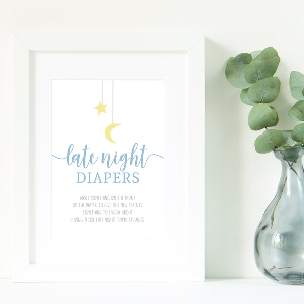Stars & Moon Late Night Diapers Sign