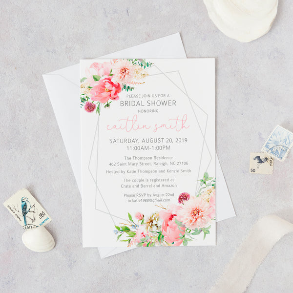 Floral & Stripe Bridal Shower Invitation