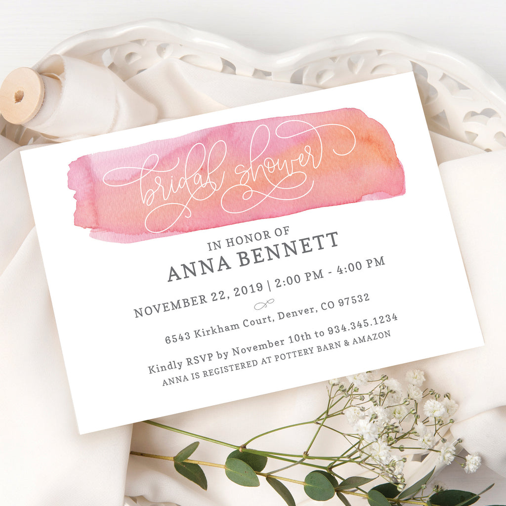 Pink Watercolor Shower Invitation