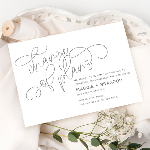 Calligraphy Change of Plans Card